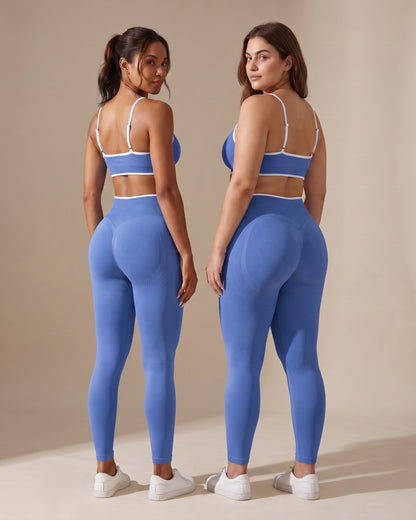 Leggings Push-Up Sculptline Edge Blu Provenza indossato da due donne con corporature diverse