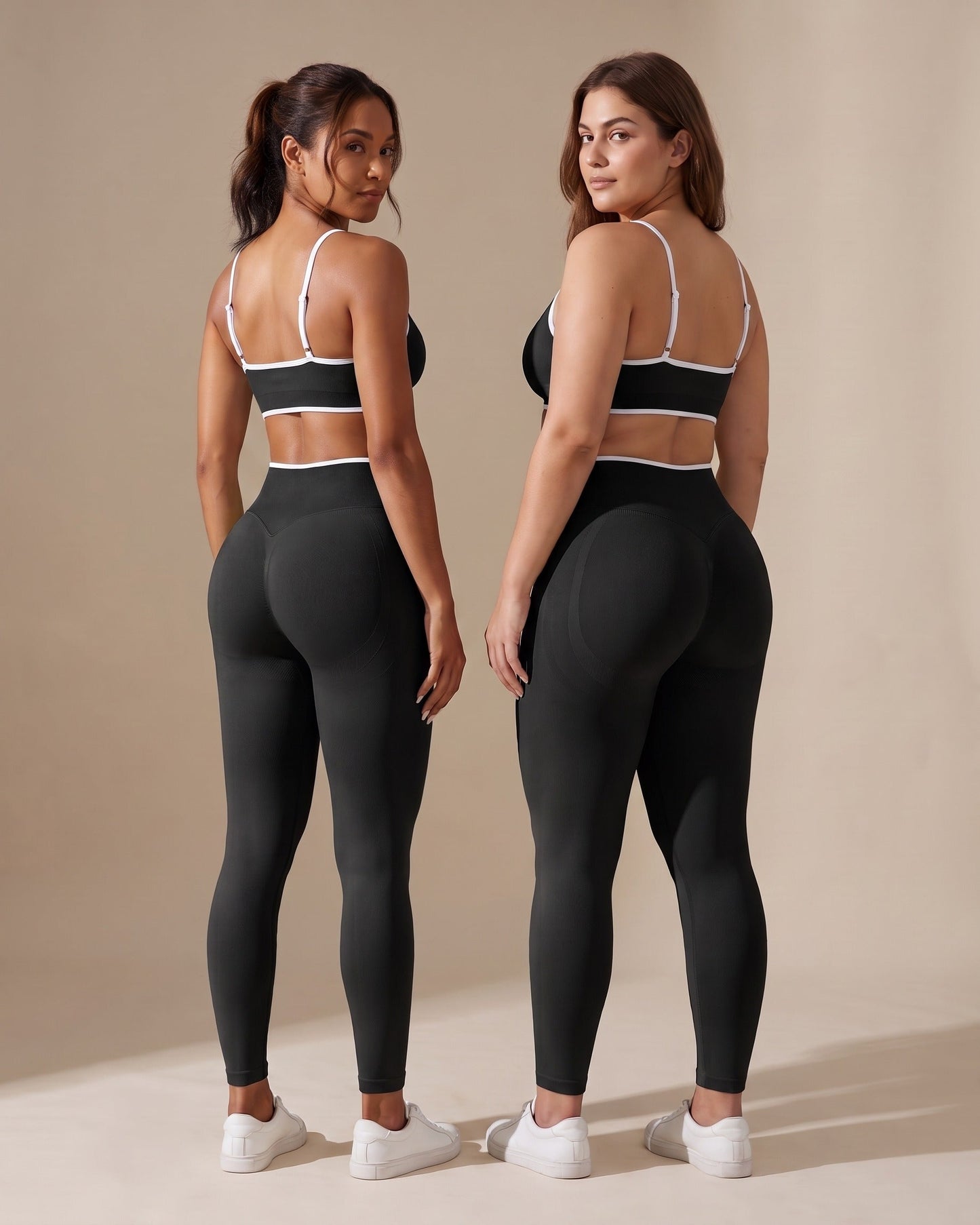 Leggings Push-Up Sculptline Edge Nero indossato da due donne con corporature diverse