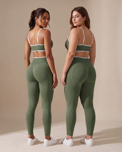 Leggings Push-Up Sculptline Edge Verde Militare indossato da due donne con corporature diverse