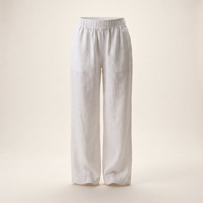 Pantaloni in Lino a Gamba Larga — Bianco
