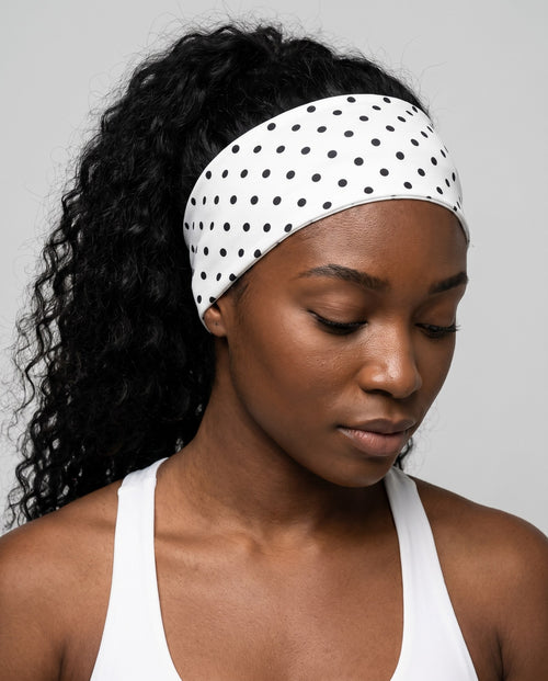 Fascia per capelli a pois bianca con pois neri