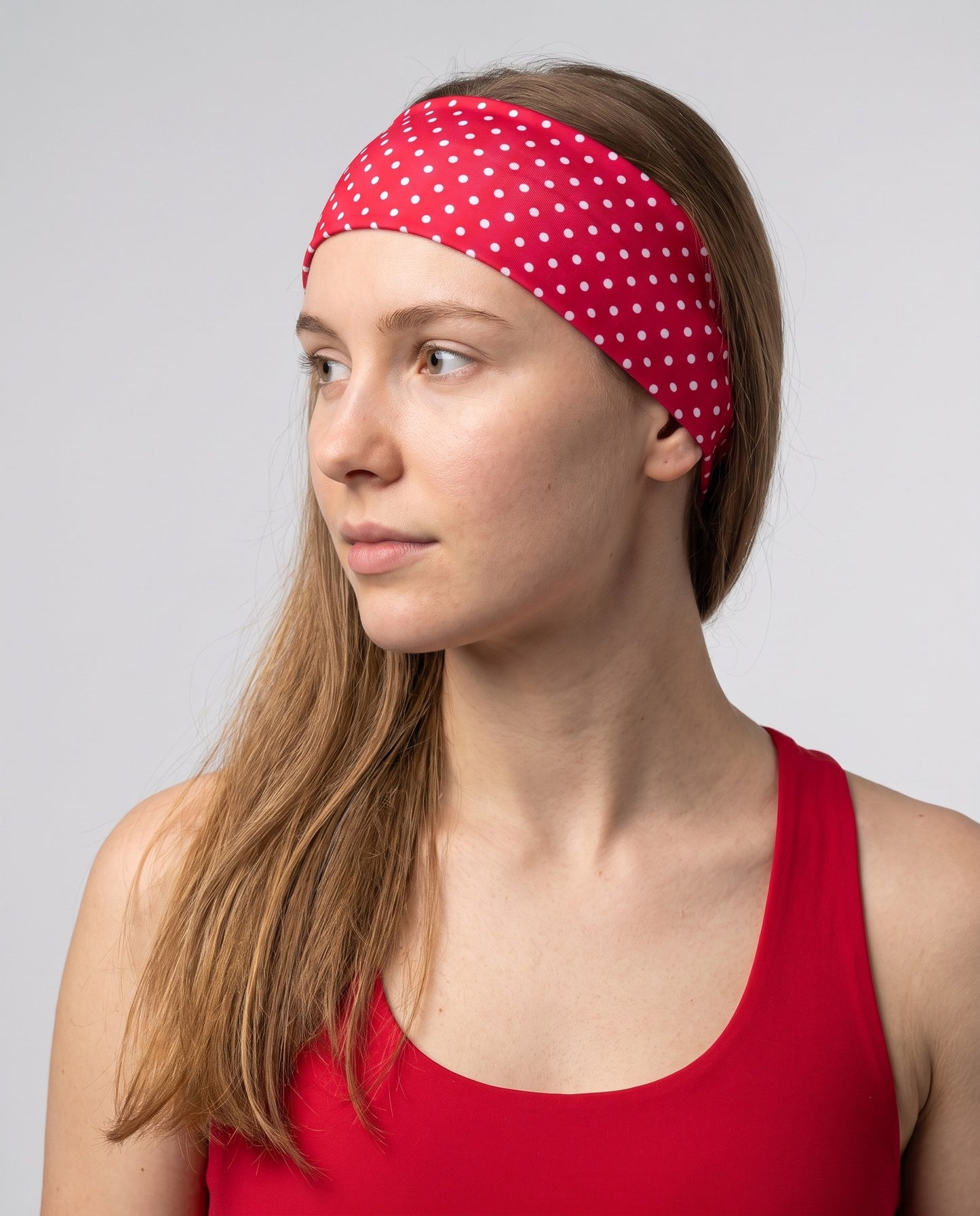 Fascia per capelli a pois rosso ciliegia con pois bianchi
