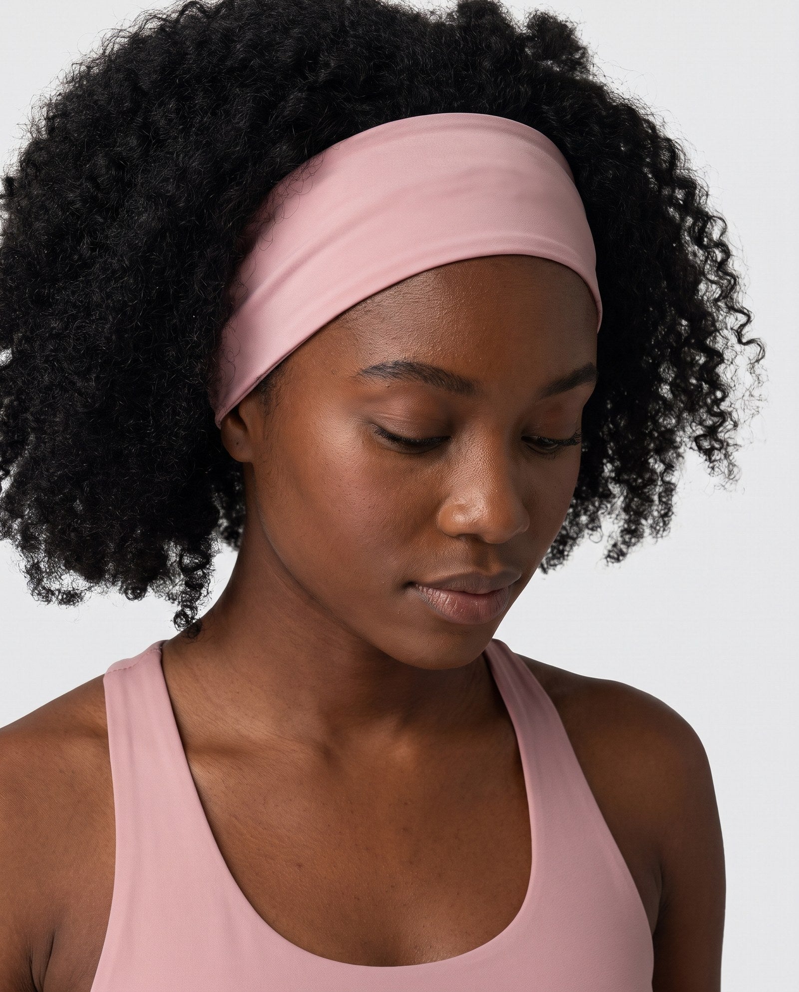 Fascia per capelli larga in nylon rosa cipria