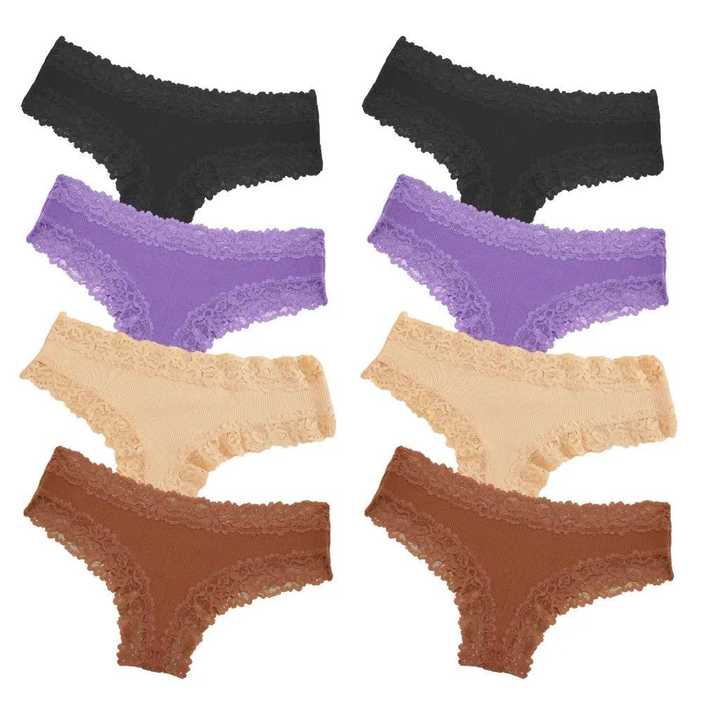 Tanga Pureline in cotone con bordo in pizzo – Pagane 4, ricevine 8 · Toni scuri