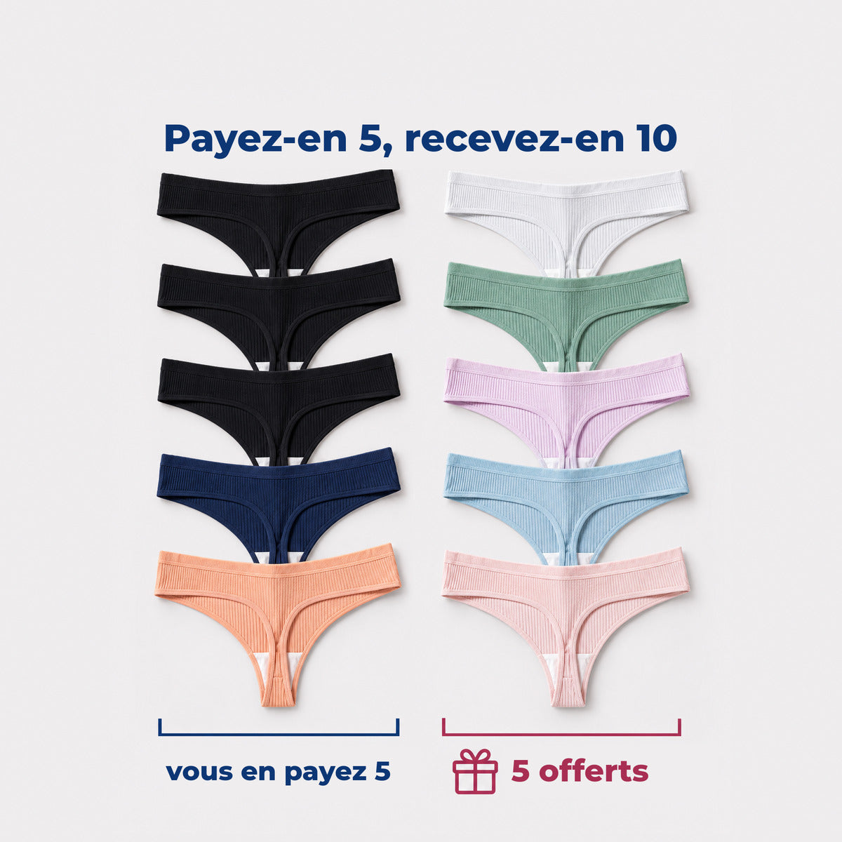 10 tangas Pureline en coton : vous en payez 5, 5 offerts