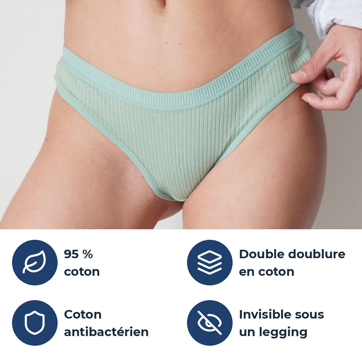 Tanga Pureline : 95 % coton, double doublure en coton, invisible sous un legging