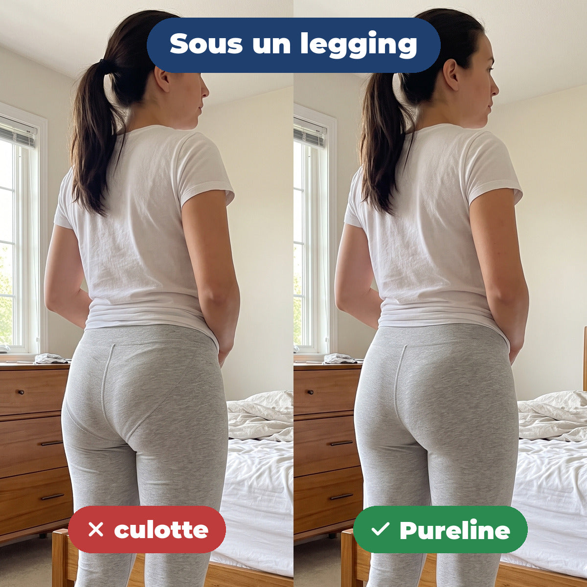 Sous un legging : culotte classique contre tanga Pureline