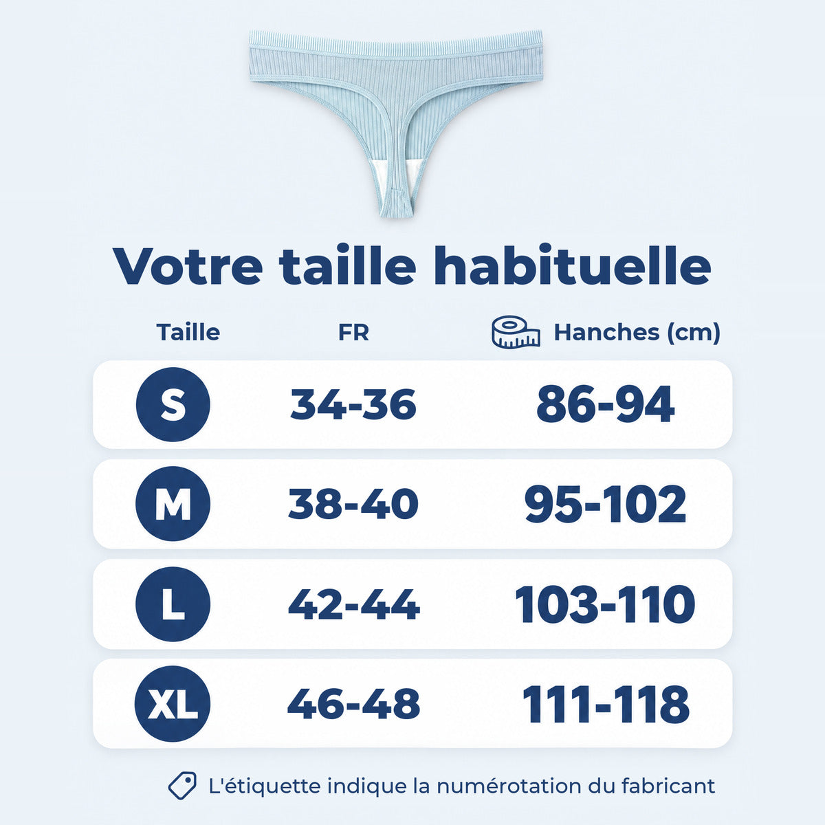 Guide des tailles du tanga Pureline