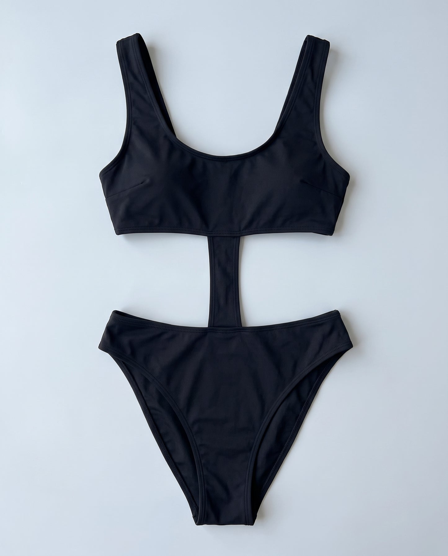 Solaro costume intero tan-through nero — packshot · Rolvea