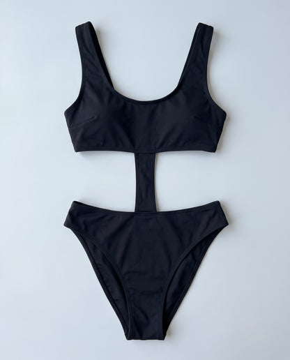 Solaro costume intero tan-through nero — packshot · Rolvea
